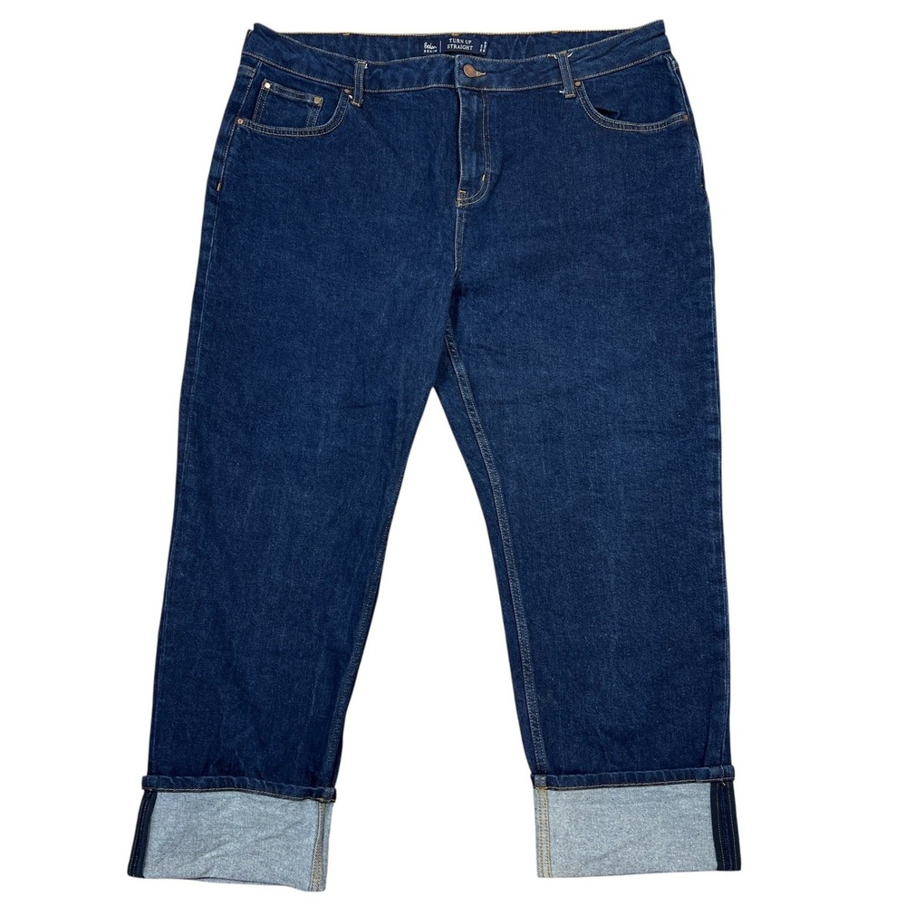 Boden Denim Turn Up Straight Jeans Dark Wash Sz US 20/22R Cuffed Summer Coastal